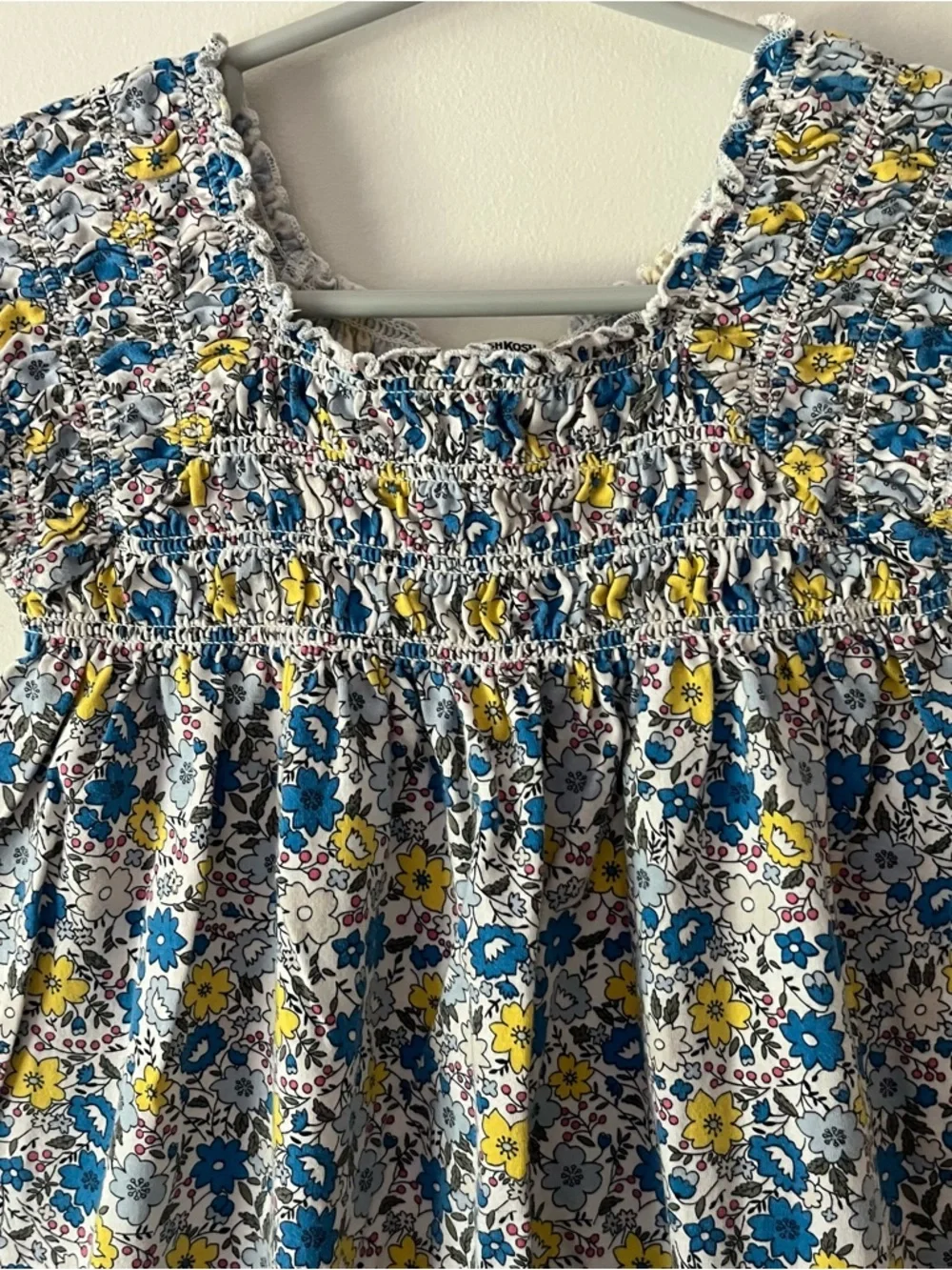 Girls Osh Kosh Summer Dress 7 Blue Yellow Floral Smocked